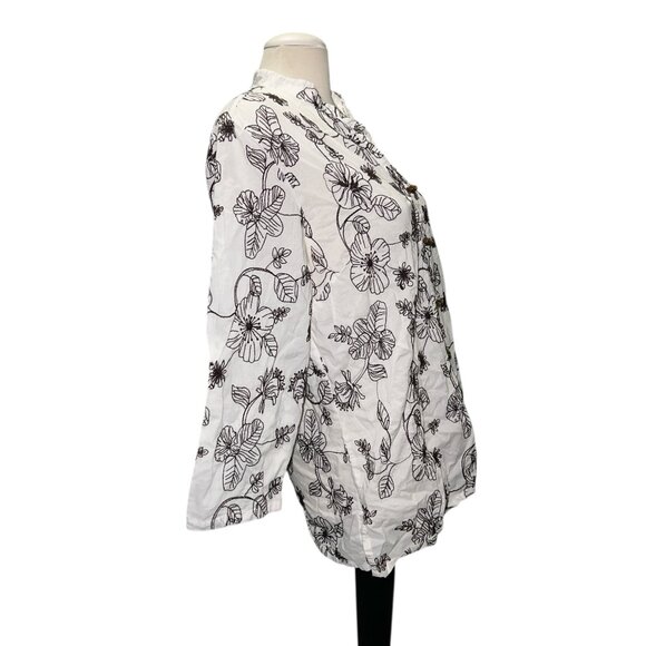 Charter Club Womens White & Black Floral Embroidered Cotton Button-Down Blouse S - Picture 12 of 13